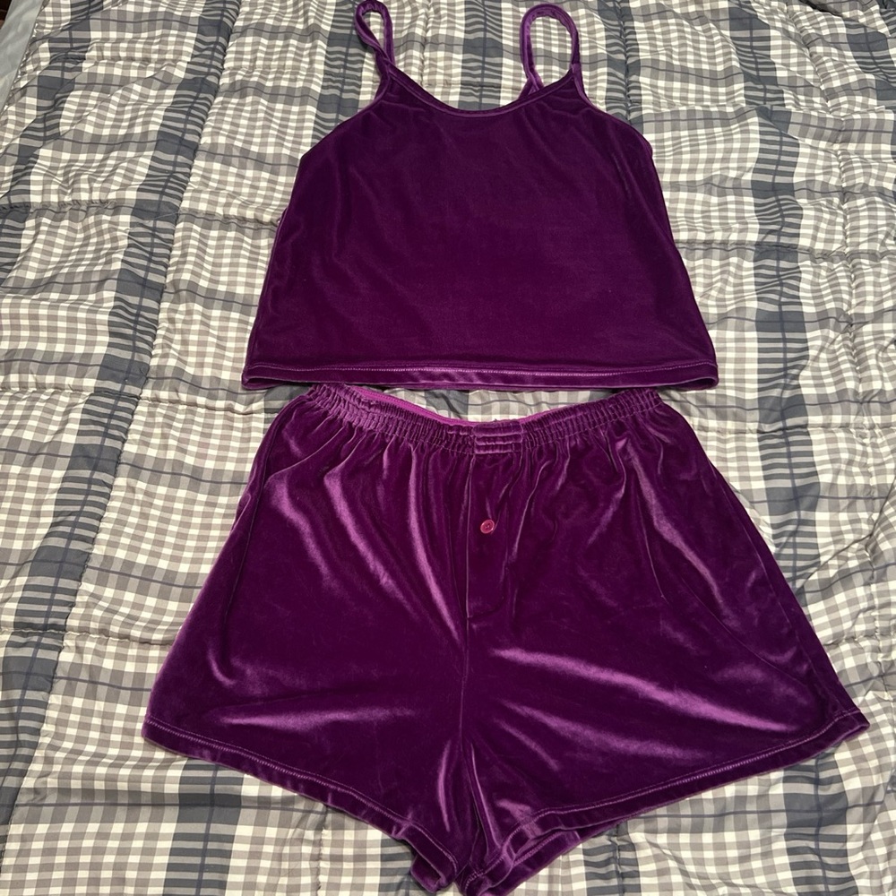 Purple velvet tank and short set